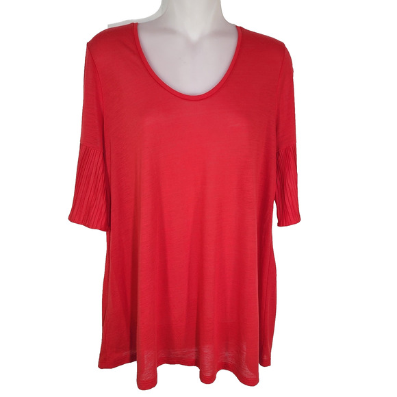 Ann Taylor Loft Maternity Top Red Medium Short Bell Sleeve Pleated Detail Jersey - Picture 1 of 10